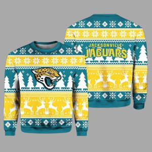 2025 Christmas Jaguars Reindeer Football Ugly Sweater 2