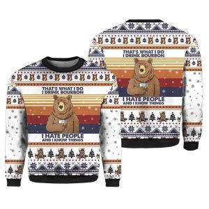 2025 Bear Drink Bourbon Whiskey Christmas Ugly Sweater 1