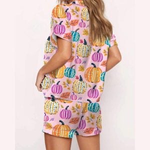 Fall Pumpkin Silky Satin Pajama Set 1 Fall Pumpkin Silky Satin Pajama Set1