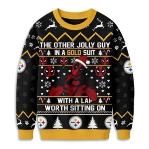 Steelers Deadpool The Other Jolly Guy In A Gold Suit Christmas Ugly Sweater