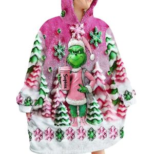 Merry Grinchmas Personalized Stole Christmas Blanket Hoodie