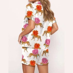 Chinoiserie Cheetah Silky Satin Pajama Set1