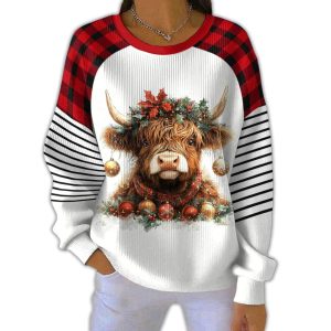 Christmas Highland Printed Pit Striped Sweatshirt