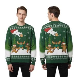 Santa Claus Attacks Gingerbread Man Ugly Christmas Sweater