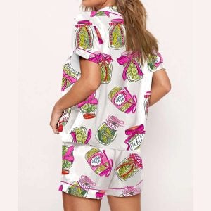 Pickle Lover Pink Bows Satin Pajama Set 1 Pickle Lover Pink Bows Satin Pajama Set1