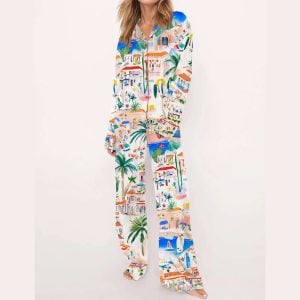 Italian Mediterranean Beach Silky Satin Pajama Set2