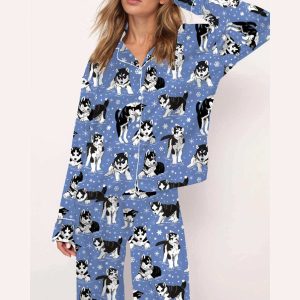 Husky And Snowflakes Silky Satin Pajama Set