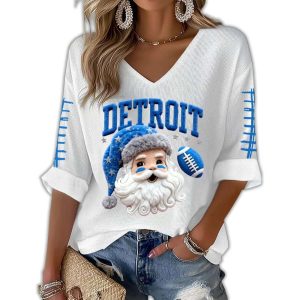 Detroit Football Santa Chrismas Waffle Long Sleeve Shirt1