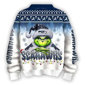 2025 Seahawks x The Grnch Christmas Edition Ugly Sweater1
