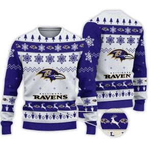 2025 Ravens Football Reindeer Christmas Ugly Sweater