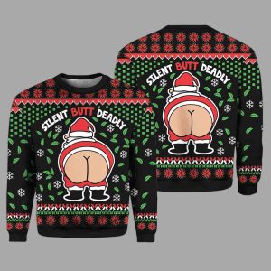 Funny Silent Butt Deadly Santa Ugly Christmas Sweater 1 Funny Silent Butt Deadly Santa Ugly Christmas Sweater 2