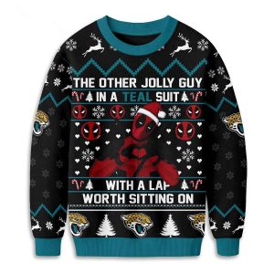 Jaguars Deadpool The Other Jolly Guy In A Teal Suit Christmas Ugly Sweater