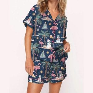 Flamingo Christmas Silky Satin Pajama Set