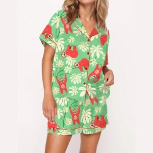 Sloth Floral Silky Pajama Set
