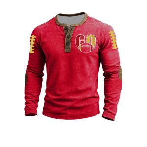 Go Chiefs Football Casual Rugby Print Henley