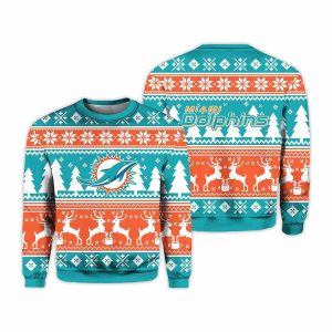 2025 Christmas Dolphins Reindeer Football Ugly Sweater 1