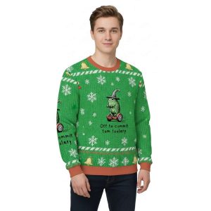 Frog Riding Scooter Frog Off To Commit Tom Foolery Christmas Ugly Sweater 1 Frog Riding Scooter Frog Off To Commit Tom Foolery Christmas Ugly Sweater1