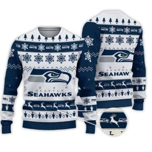 2025 Seahawks Football Reindeer Christmas Ugly Sweater