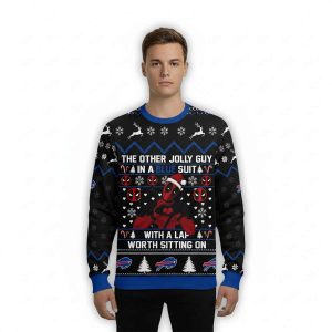 Bills Deadpool The Other Jolly Guy In A Blue Suit Christmas Ugly Sweater1