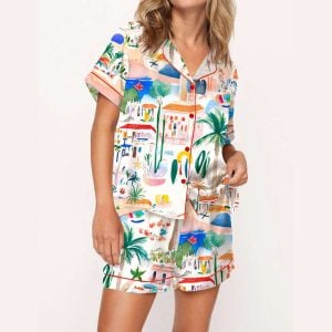 Italian Mediterranean Beach Silky Pajama Set