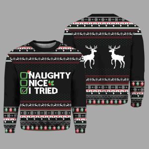 Naughty Nice I Tried Ugly Christmas Sweater 1 Naughty Nice I Tried Ugly Christmas Sweater 2