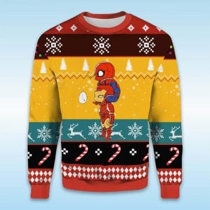 Iron Man Carries Spider Man Christmas Sweater1