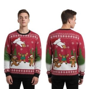 Santa Claus Attacks Gingerbread Man Ugly Christmas Sweater2