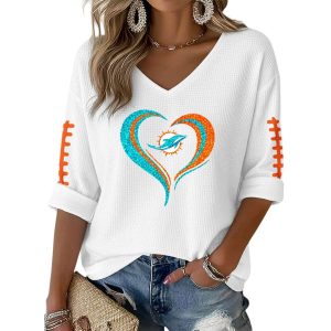 Dolphins Heart Football Waffle Long Sleeve Shirt1