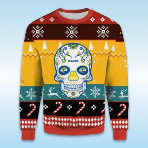Rams Dia De Los Muertos Skull Ugly Christmas Sweater1