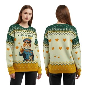 Funny Cat I Made Them By Hand Christmas Ugly Sweater