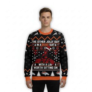 Broncos Deadpool The Other Jolly Guy In A Orange Suit Christmas Ugly Sweater1