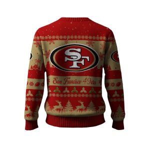 2025 49ers Reindeer Christmas Tree Pattern Ugly Sweater1