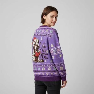 Racoon Cute But Bookishly Feral Ugly Sweater1