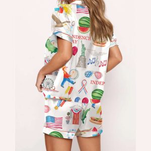 Independence Day Celebration Watercolor Silky Satin Pajama Set1