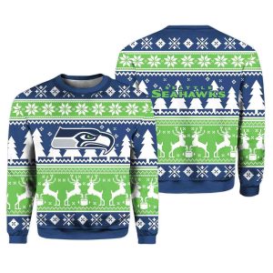 2025 Christmas Seahawks Reindeer Football Ugly Sweater 1
