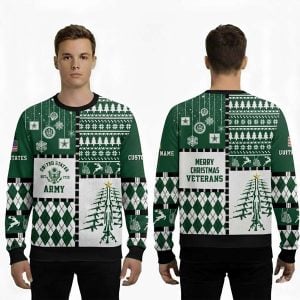 US Army Merry Christmas Veteran Custom Name Ugly Sweater