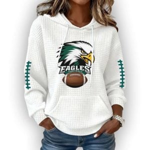Eagles Football Print Waffle Fabric Hooded Sweatshirt
