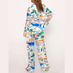 Italian Mediterranean Beach Silky Satin Pajama Set3