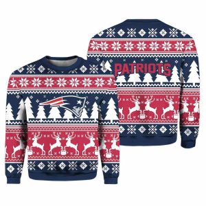 2025 Christmas Patriots Reindeer Football Ugly Sweater 1