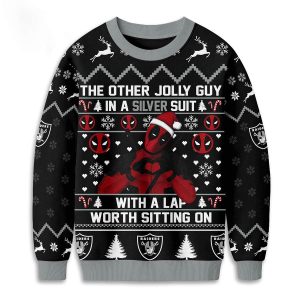 Raiders Deadpool The Other Jolly Guy In A Silver Suit Christmas Ugly Sweater