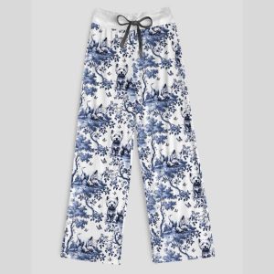 West Highland White Terrier Contrast Wide Leg Pants