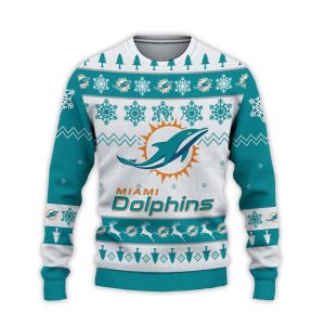 2025 Dolphins Football Reindeer Christmas Ugly Sweater1