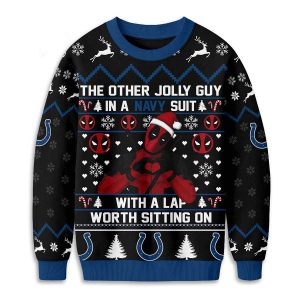 Colts Deadpool The Other Jolly Guy In A Navy Suit Christmas Ugly Sweater