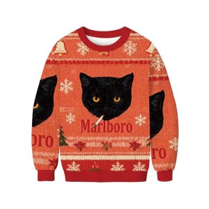 Smoking Black Cat Ugly Christmas Sweater