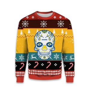 Rams Dia De Los Muertos Skull Ugly Christmas Sweater