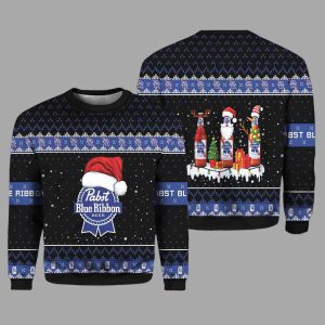 Pabst Blue Ribbon Santa Reindeer Snowflake Ugly Sweater 2