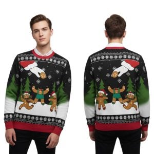 Santa Claus Attacks Gingerbread Man Ugly Christmas Sweater1