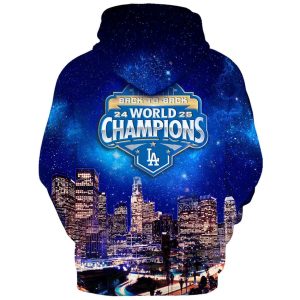Dodgers 2025 World Series Back To Back LA Skyline Hoodie2
