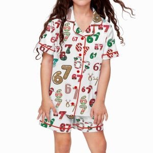 Funny 67 Meme Christmas Silky Satin Pajama Set
