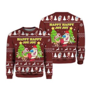 Ren And Stimpy Happy Happy Joy Joy Ugly Christmas Sweater 1
